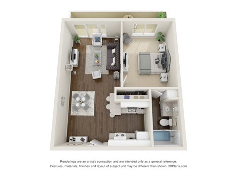 Floor plan for 1 bed, 1 bath, 575 sqft